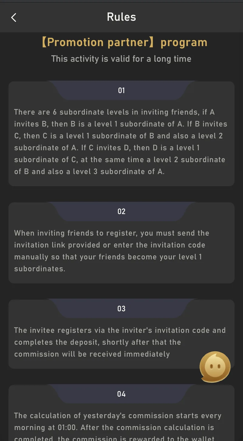 BDG Win promotion partner program rules explaining subordinate levels for invited players