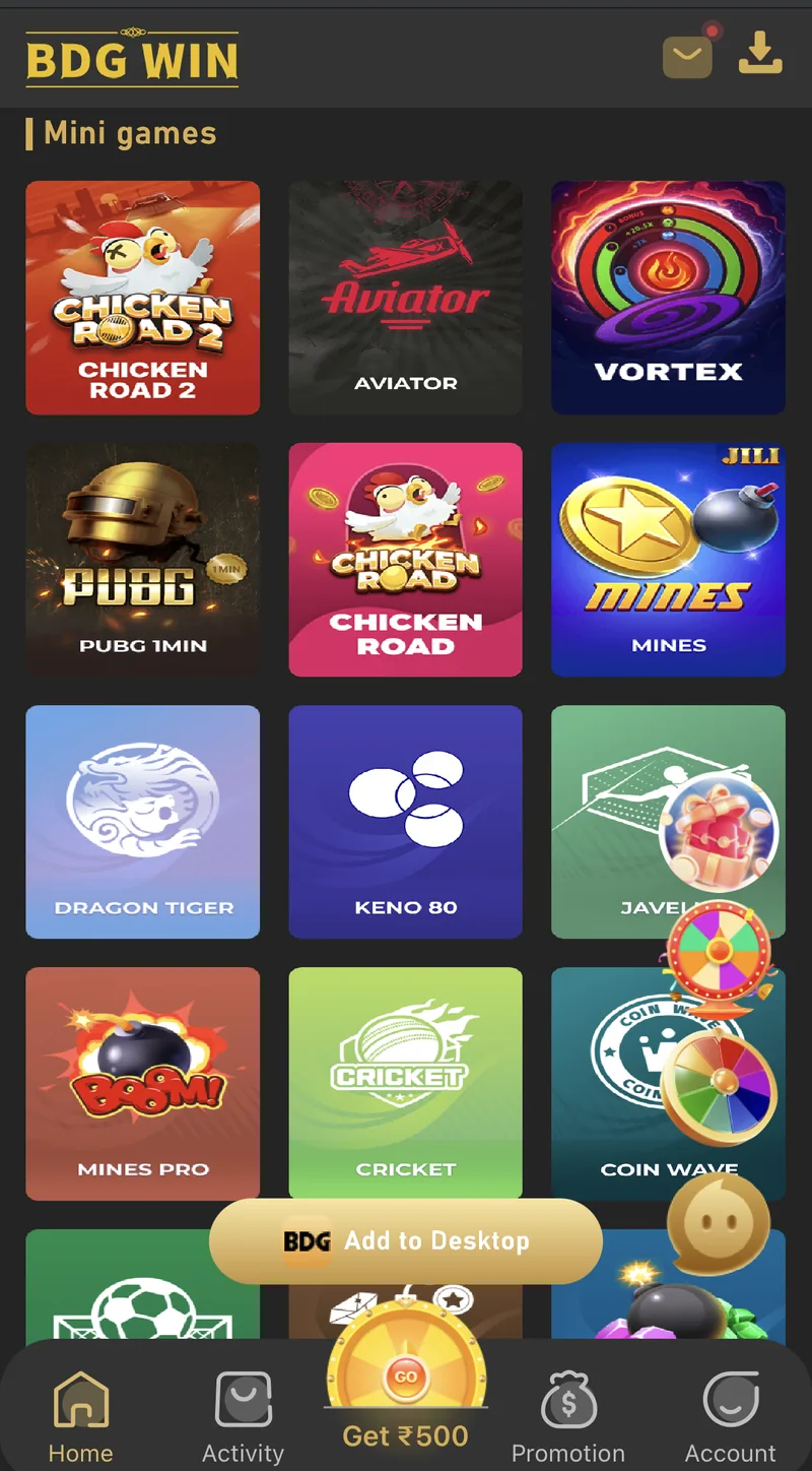 BDG Win mini games list including crash-style titles alongside quick-round games